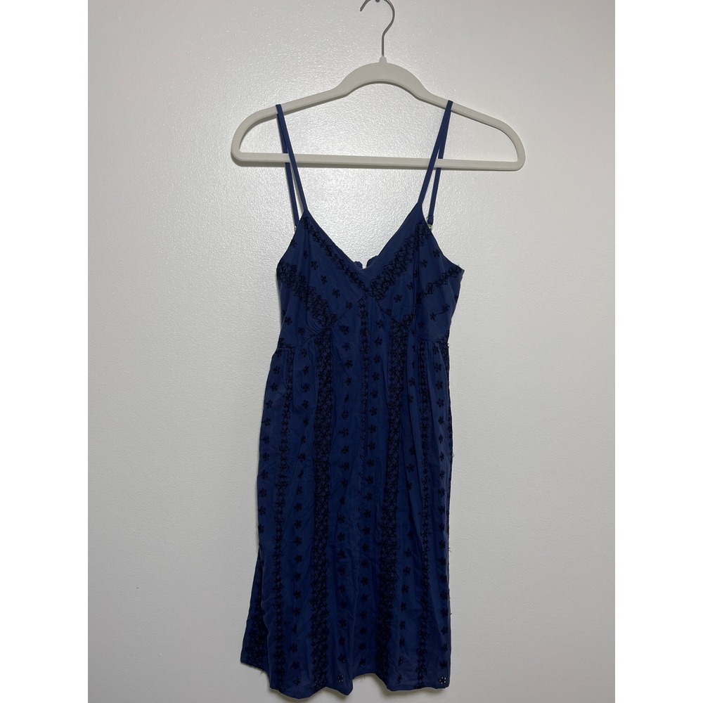 Lush Blue Cotton Mini Sun Dress Embroidered Flowers